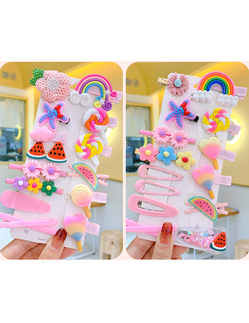 Fashion Pink Series 28-piece Set Children Cartoon Rainbow Hairpin
