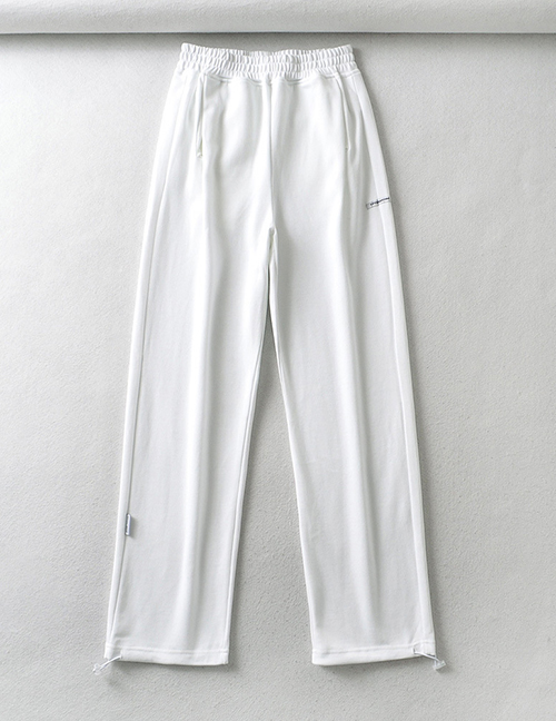Fashion White Solid Color Stitching Lace-up Straight-leg Pants