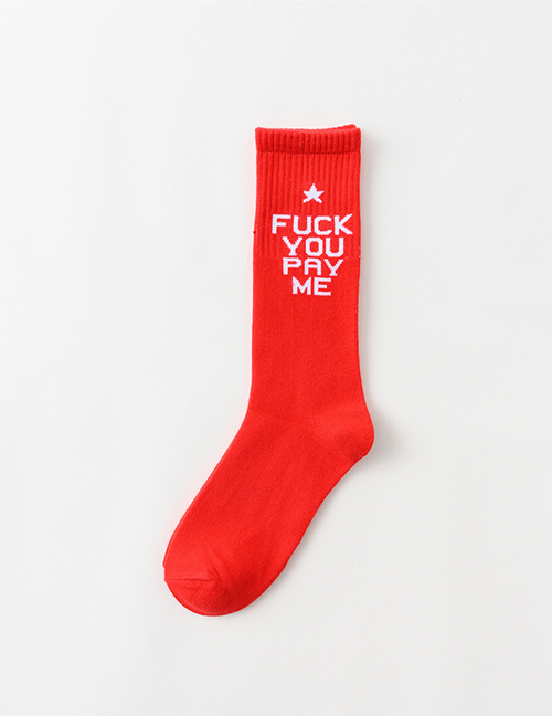 Fashion White On Red Background Fuck You Pay Me Mid-tube Alphabet Socks