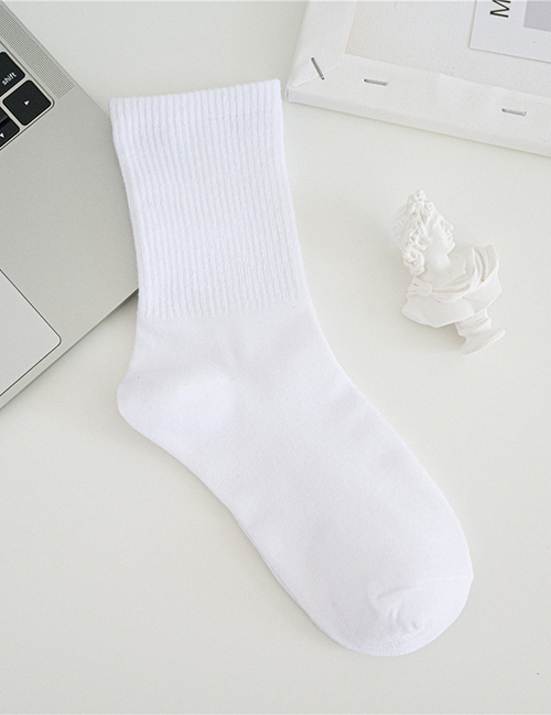 Fashion In The Tube Pure White Medium Tube Black And White Gray Solid Color Socks