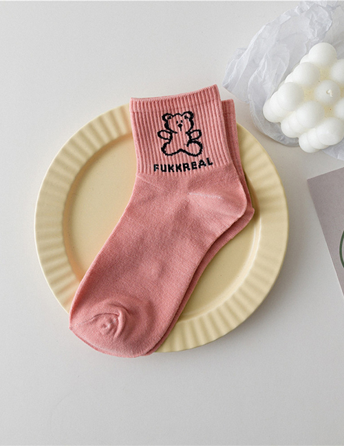 Fashion Jumping Bear Pink Cartoon Pattern Bear In Tube Socks
