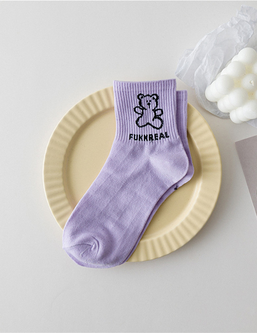 Fashion Jumping Bear Purple Cartoon Pattern Bear In Tube Socks