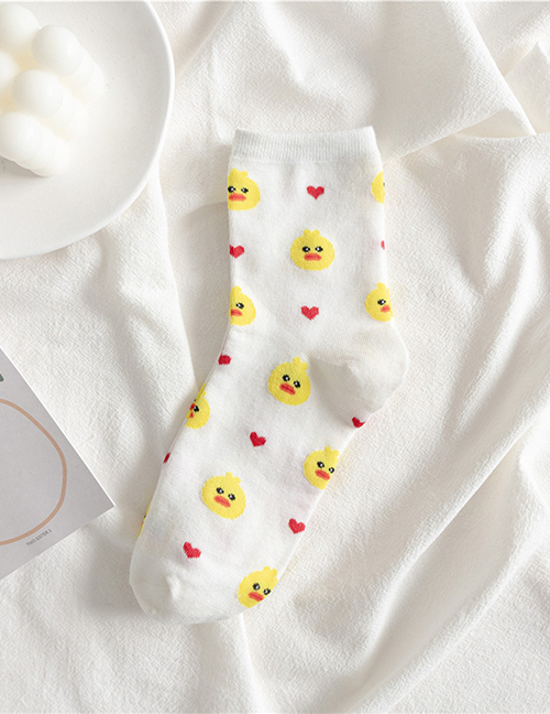 Fashion White Cartoon Bear Rabbit Little Yellow Duck Cotton Socks In Tube Socks