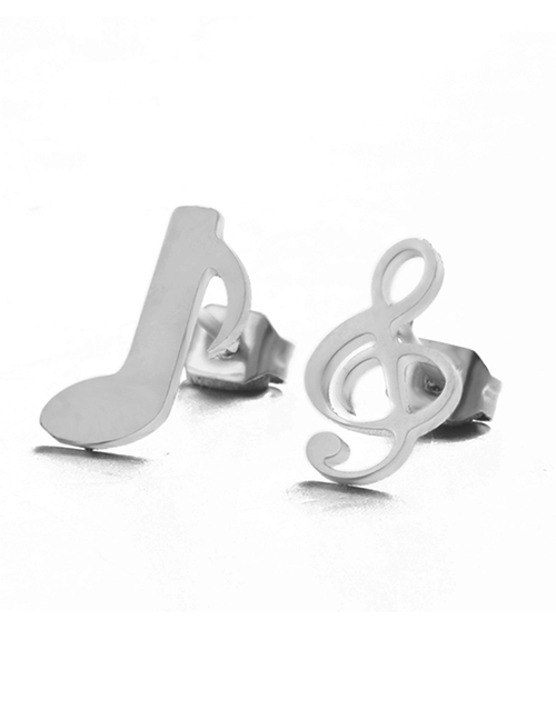 Fashion Musical Note-silver Stainless Steel Geometric Shape Ear Studs