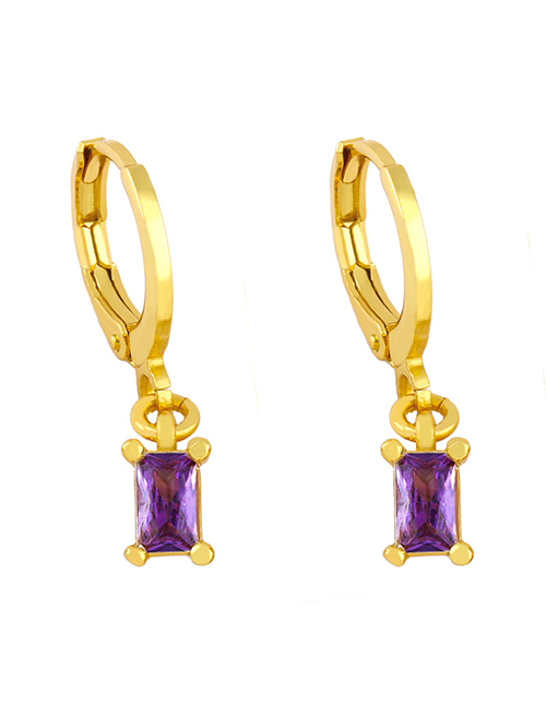 Fashion Purple Geometric Rectangular Small Square Diamond Zircon Earrings