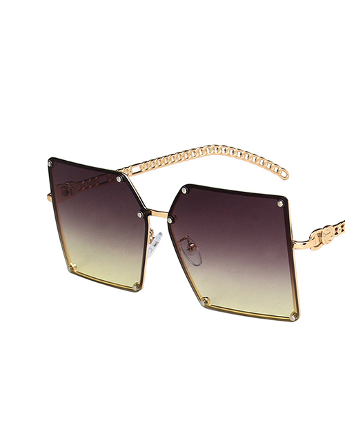 Fashion Grayish Yellow Chain Hollow Frame Sunglasses