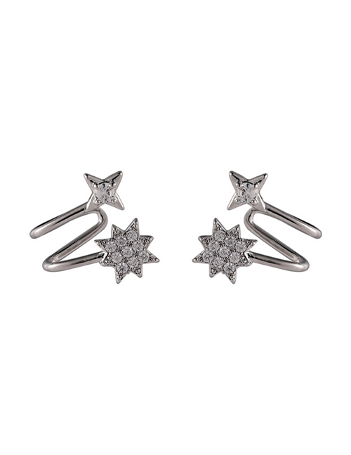 Fashion B Silver Color Six-pointed Star Micro-inlaid Zircon Integrated Ear Clip