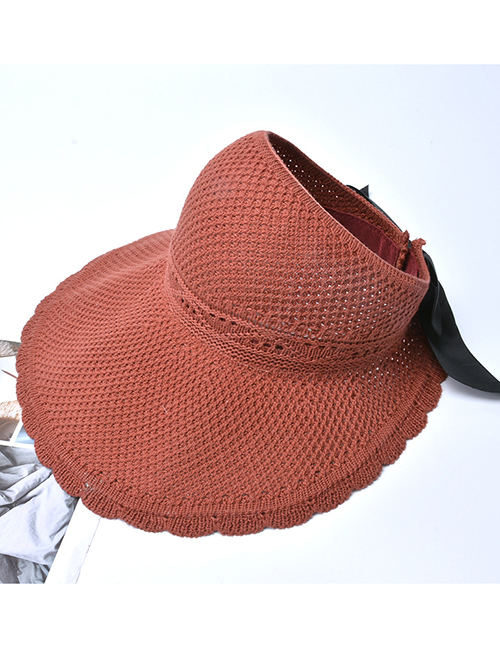 Fashion Lace-brick Red Bowknot Knitted Empty Straw Hat