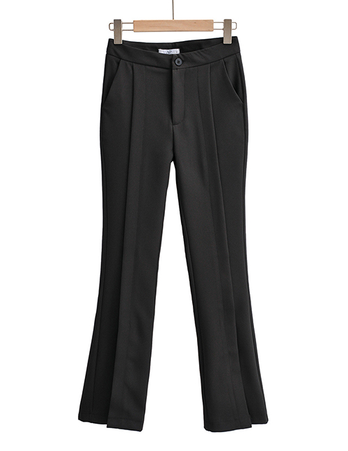 Fashion Black Solid Color Front Slit Suit Straight-leg Trousers