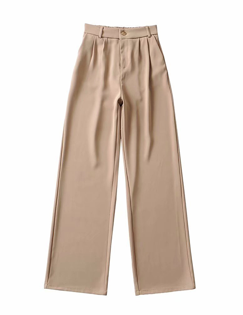 Fashion Khaki Solid Color Elastic Waist Trousers