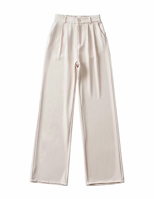 Fashion Beige Solid Color Elastic Waist Trousers
