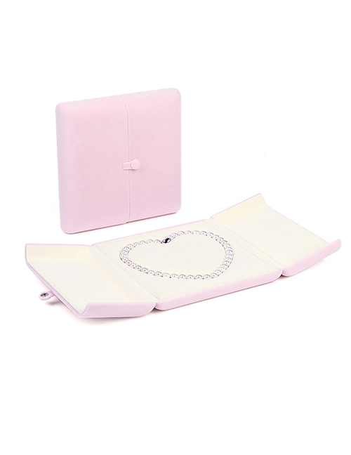 Fashion Pink Heart-shaped Pearl Chain Box Flannel Double-opening Box