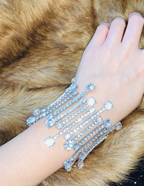 Fashion Silver Elastic Full Diamond Bracelet