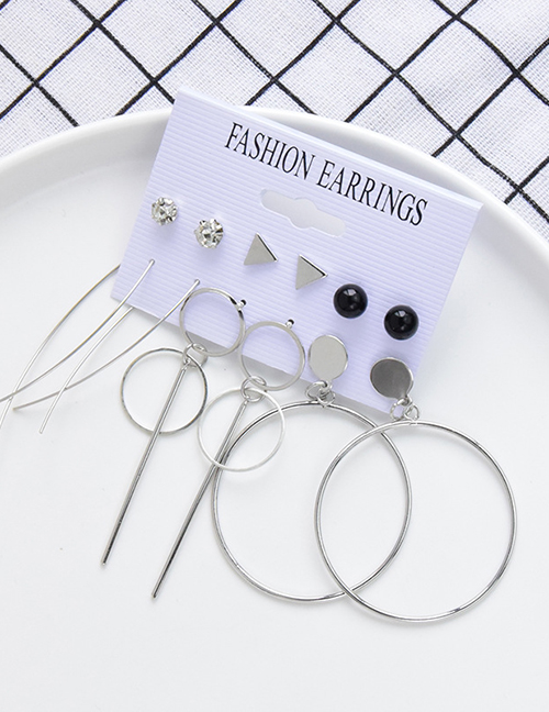 Fashion Silver Color Tassel Triangle Geometric Stud Earring Set