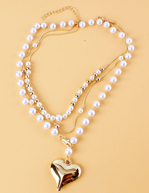 Fashion Gold Color Multilayer Pearl Alloy Peach Heart Necklace
