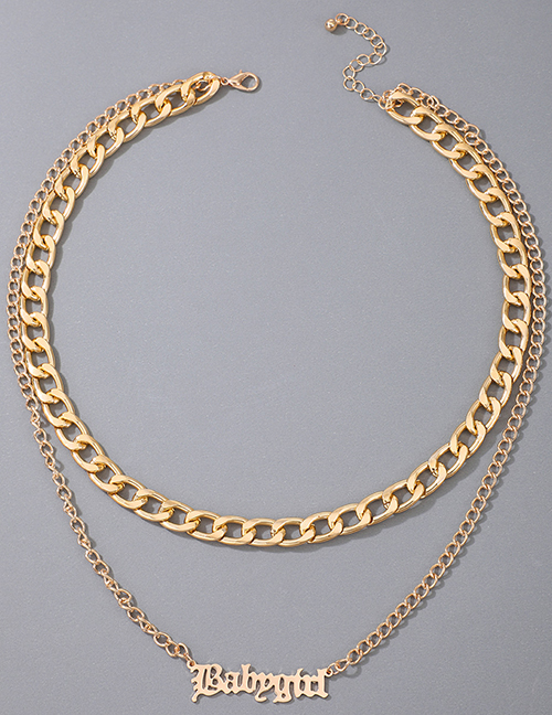 Fashion Gold Color Letter Hollow Thick Chain Metal Necklace