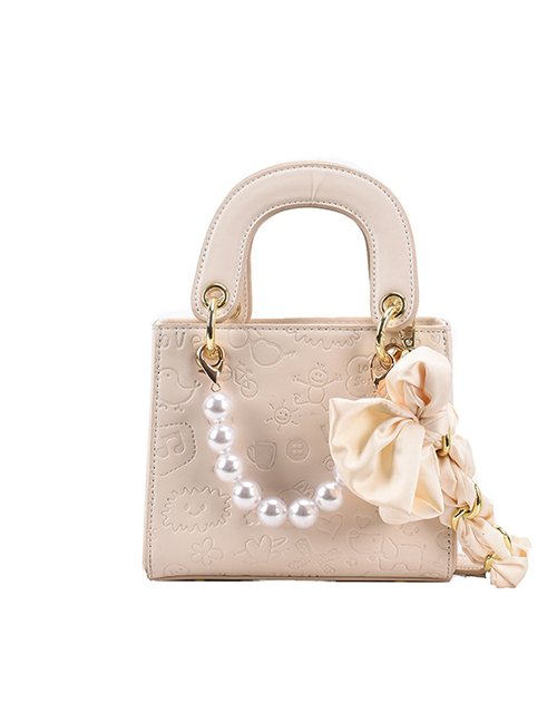 Fashion Beige Bow Pearl Embossed Tote