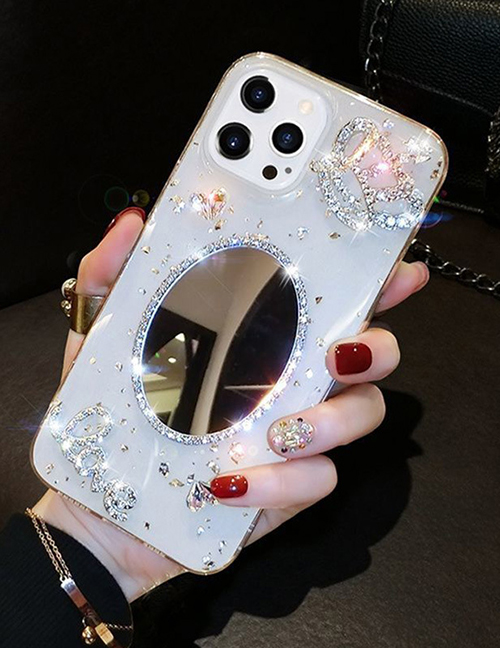Fashion Silver Foil-crown Love Mirror Transparent Rhinestone Gold Foil Iphone Case