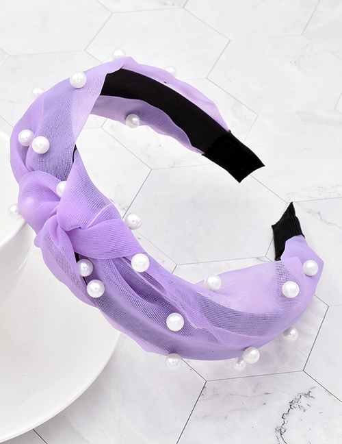 Fashion Purple Net Yarn Knotted Pearl Headband