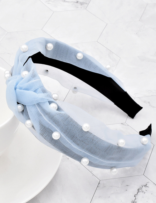 Fashion Blue Net Yarn Knotted Pearl Headband