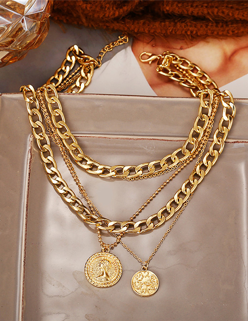Fashion Gold Multi-layered Round Brand Portrait Necklace