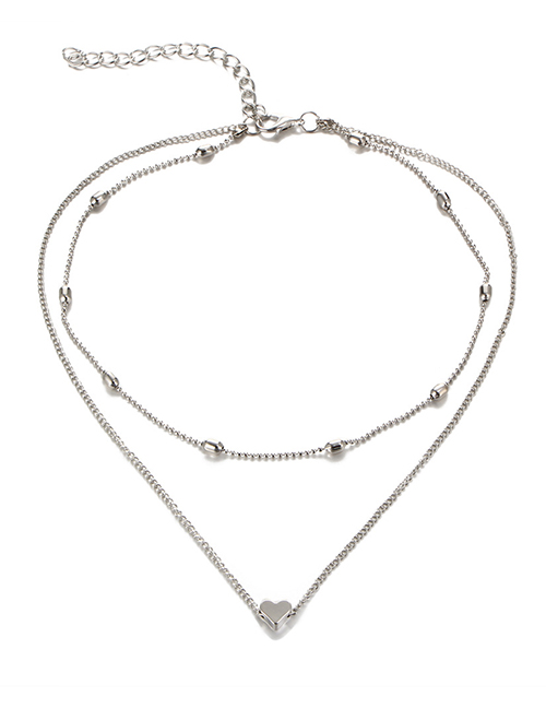 Fashion Silver Copper Peach Heart Multilayer Necklace