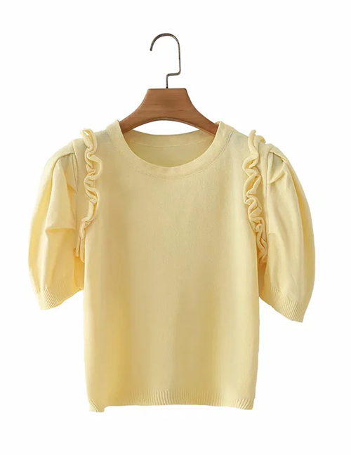 Fashion Yellow Short-sleeved Top With Wood Ears