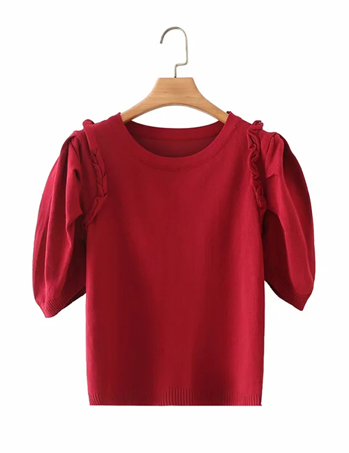 Fashion Red Short-sleeved Top With Wood Ears
