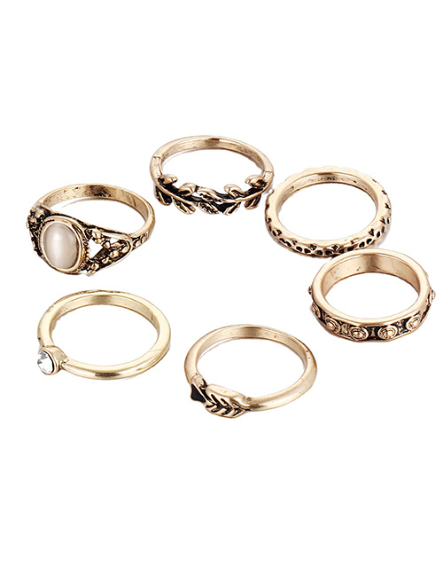 Fashion Golden Opal Leaf Set Ring