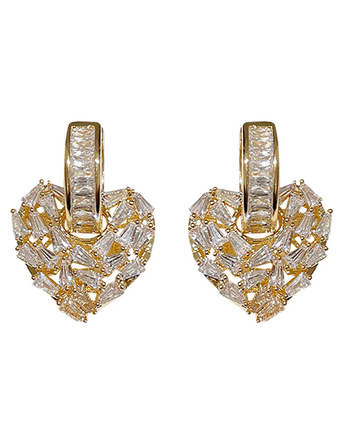 Fashion Golden Zircon Heart Earrings
