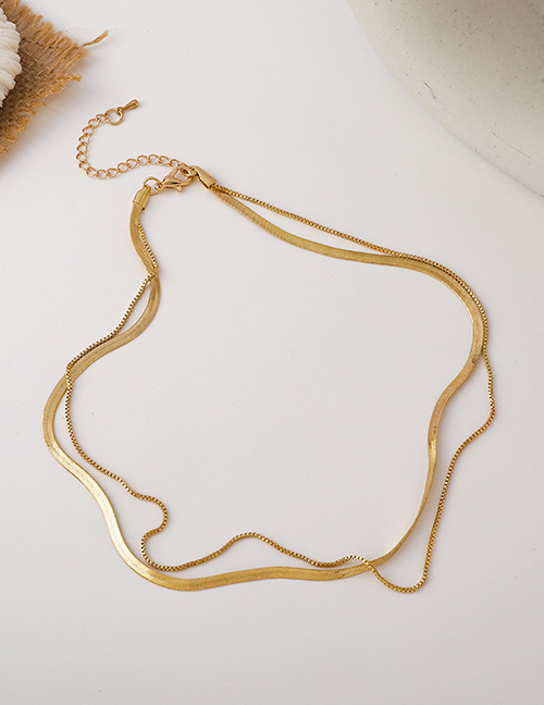 Fashion Golden Double Snake Bone Chain Tassel Necklace