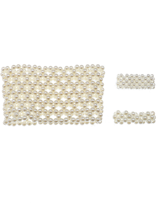Fashion Pearl Woven Hollow Stretch Pearl Bracelet Ring Set