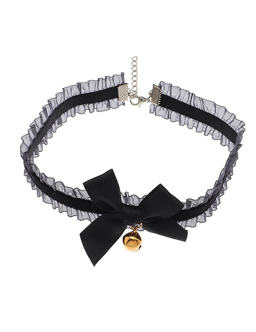 Fashion Black Lace Bell Gauze Bow Necklace