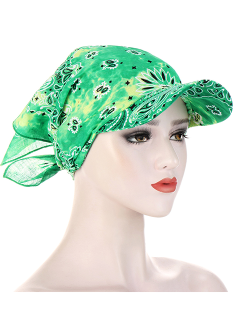 Fashion Green Square Scarf Cashew Flower Tie-dye Print Toe Cap
