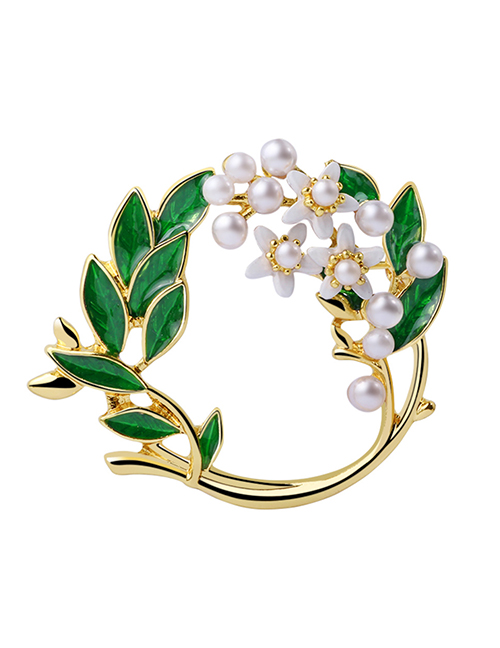 Fashion Gold Color Green 1# Belle Beads Contrasting Color Gardenia Brooch