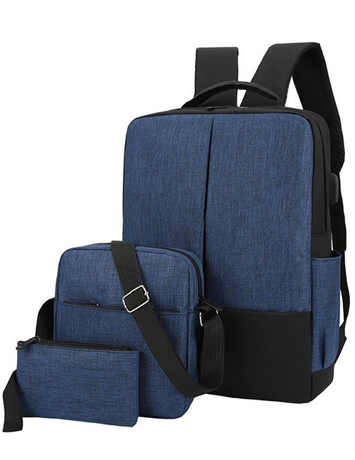 Fashion Navy Blue Large Capacity Backpack 3-piece Set