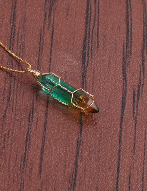 Fashion E Gold Copper Box Chain Colorful Rough Stone Crystal Pillar Necklace