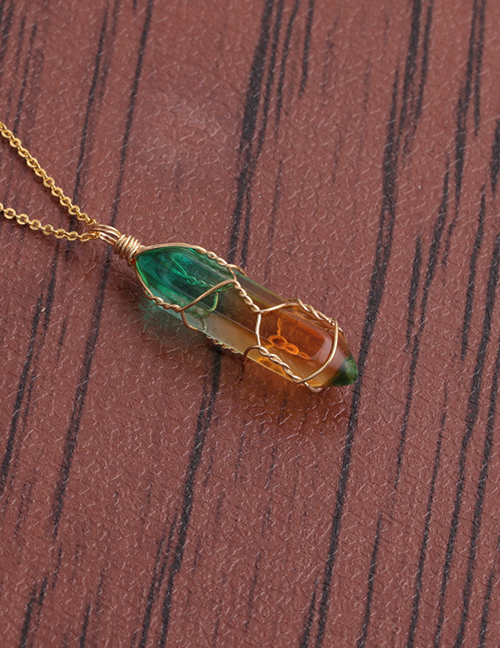 Fashion E Gold Copper O Sub Chain Colorful Rough Stone Crystal Pillar Necklace