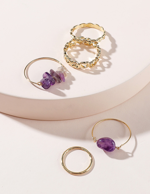 Fashion Purple Original Stone Twist Hollow Heart-shaped Ring Set