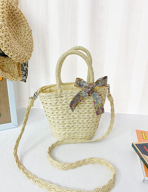 Fashion Creamy-white Straw Children's Woven Handbag