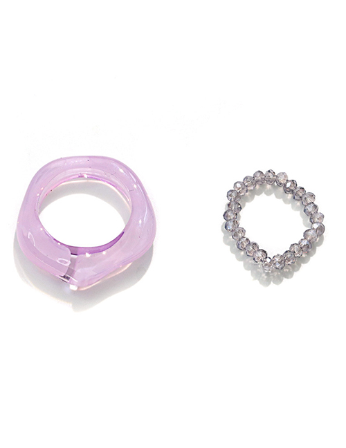 Fashion 7 Purple Acrylic Beaded Resin Ring Set