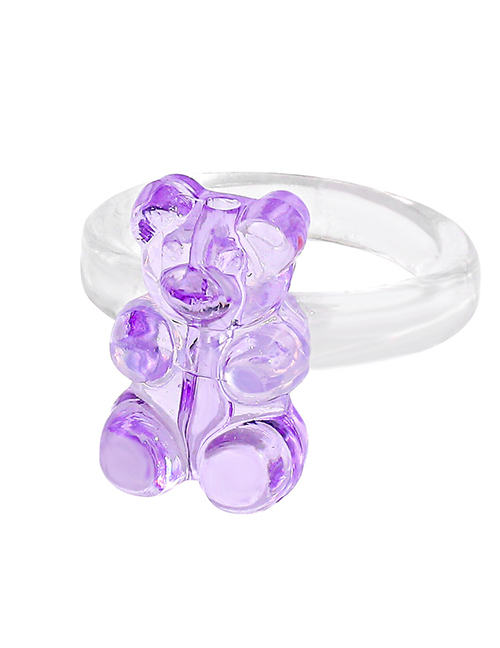Fashion Purple Colorful Bear Acrylic Transparent Ring