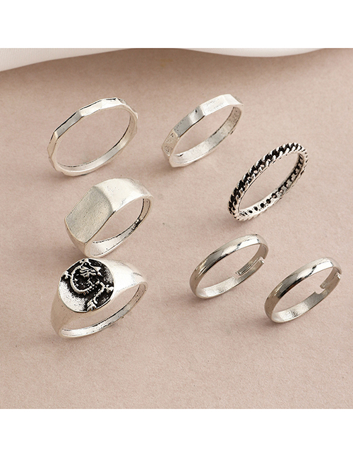 Fashion Silver Color Dragon Texture Ring Set