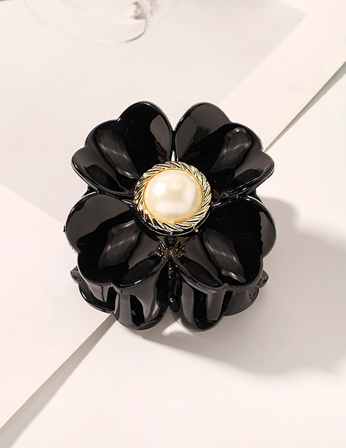 Fashion Black Pan Hair Flower Pearl Large Catch Clip