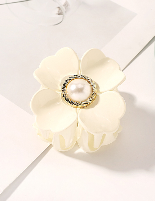 Fashion Milky White Pan Hair Flower Pearl Large Catch Clip