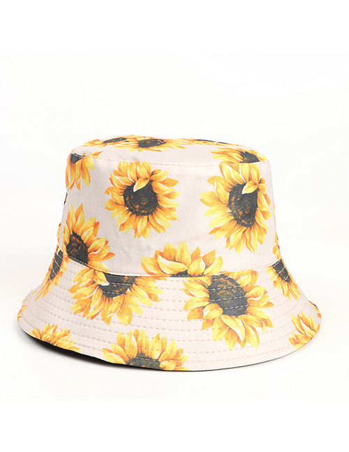 Fashion Gray Sunflower Print Sun Hat