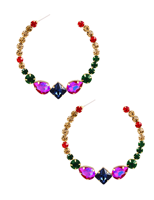 Fashion Color Alloy Diamond Circle Stud Earrings