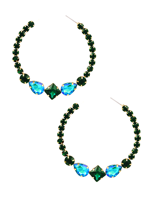 Fashion Green Alloy Diamond Circle Stud Earrings