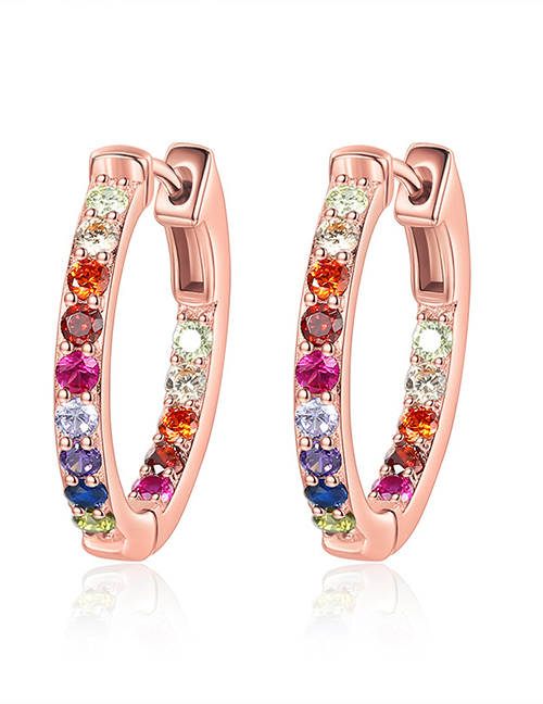Fashion Rose Gold Colorful Zircon Ear Studs