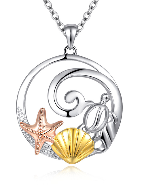 Fashion Color Separation Sterling Silver Starfish Shell Turtle Necklace